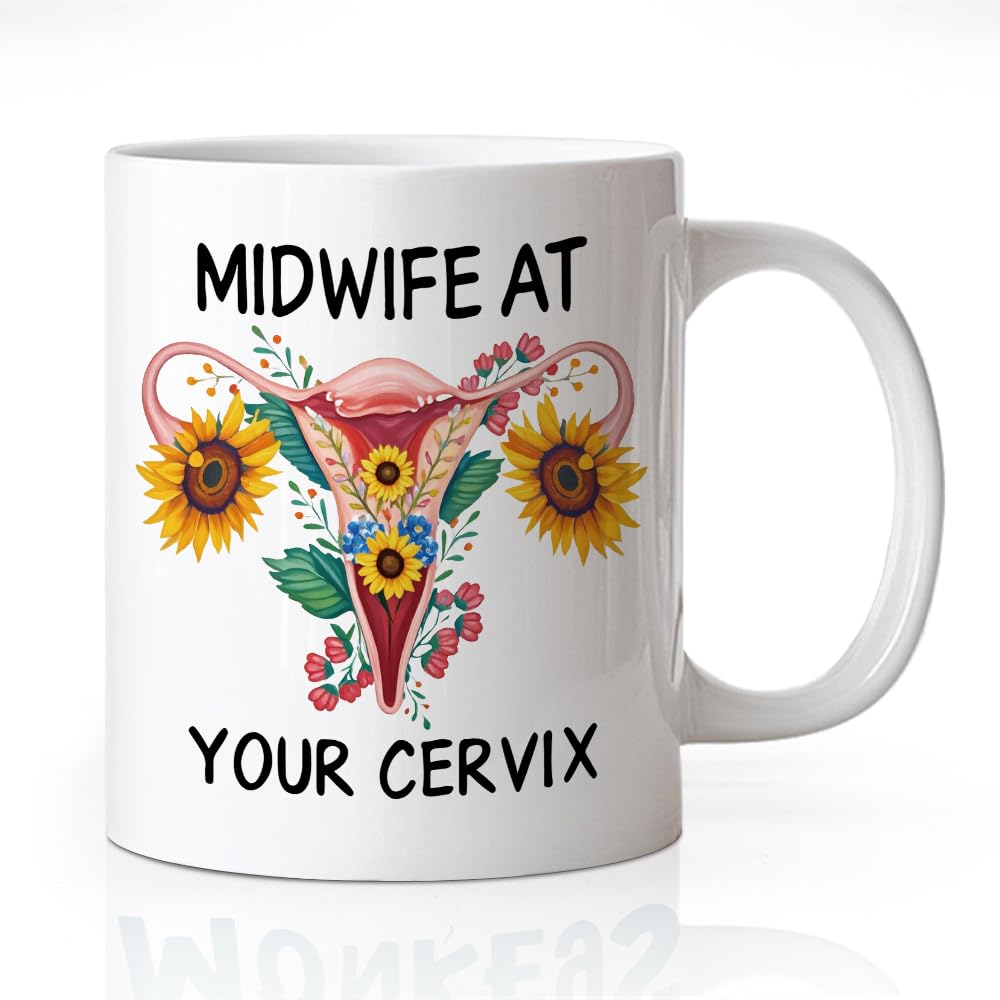 Midwife at Your Cervix Coffee Mug, Medical Themed Humor Saying Gifts for Midwife Nurse Birth Worker, Appreciation Thank You Birthday Graduation Gifts for Labor Delivery Nurse Birth Attendant