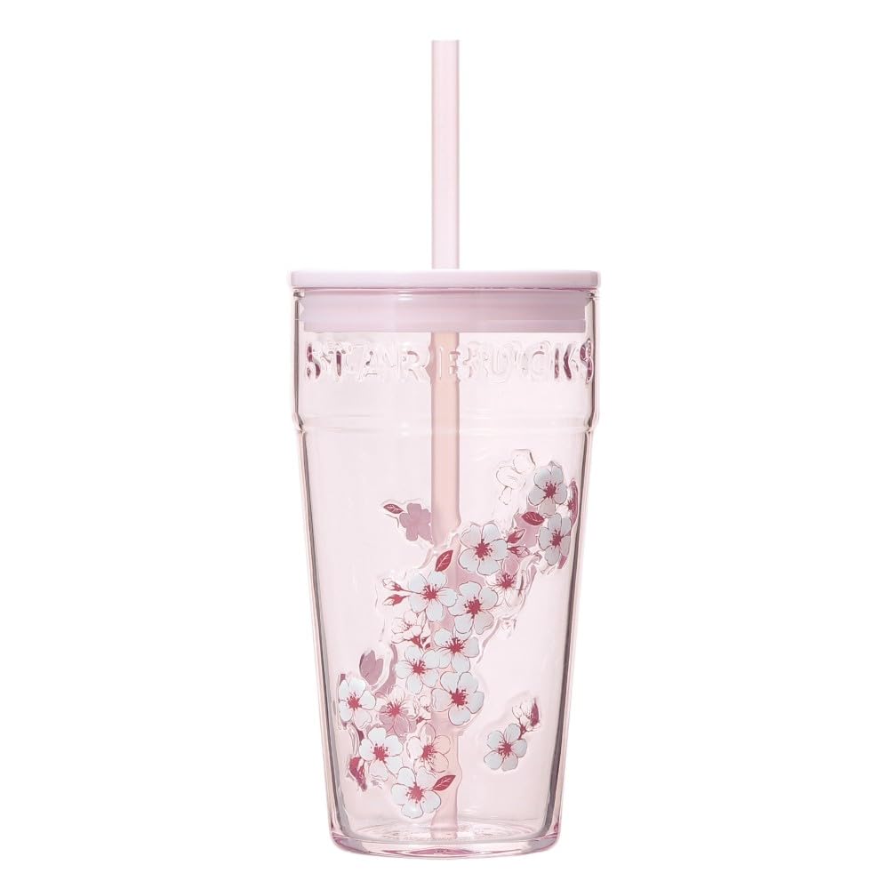 Starbucks SAKURA 2026 Glass Tumbler, Pink, 473ml, with Straw