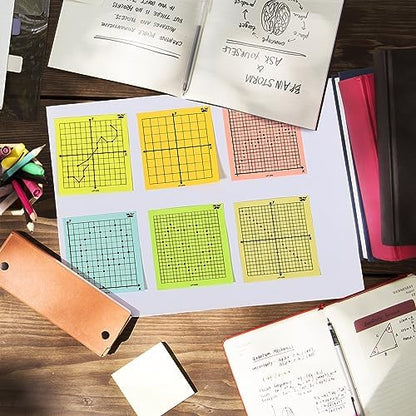 Mr. Pen- Graph Sticky Notes, 3x3 Inch, 6 Pads, 50 Sheets/Pad, 300 Sheets, 6 Grid Designs, Bright Colors, Square Graph Paper Notes, Grid Sticky Note Pads for Math, Study, Journals, Planners