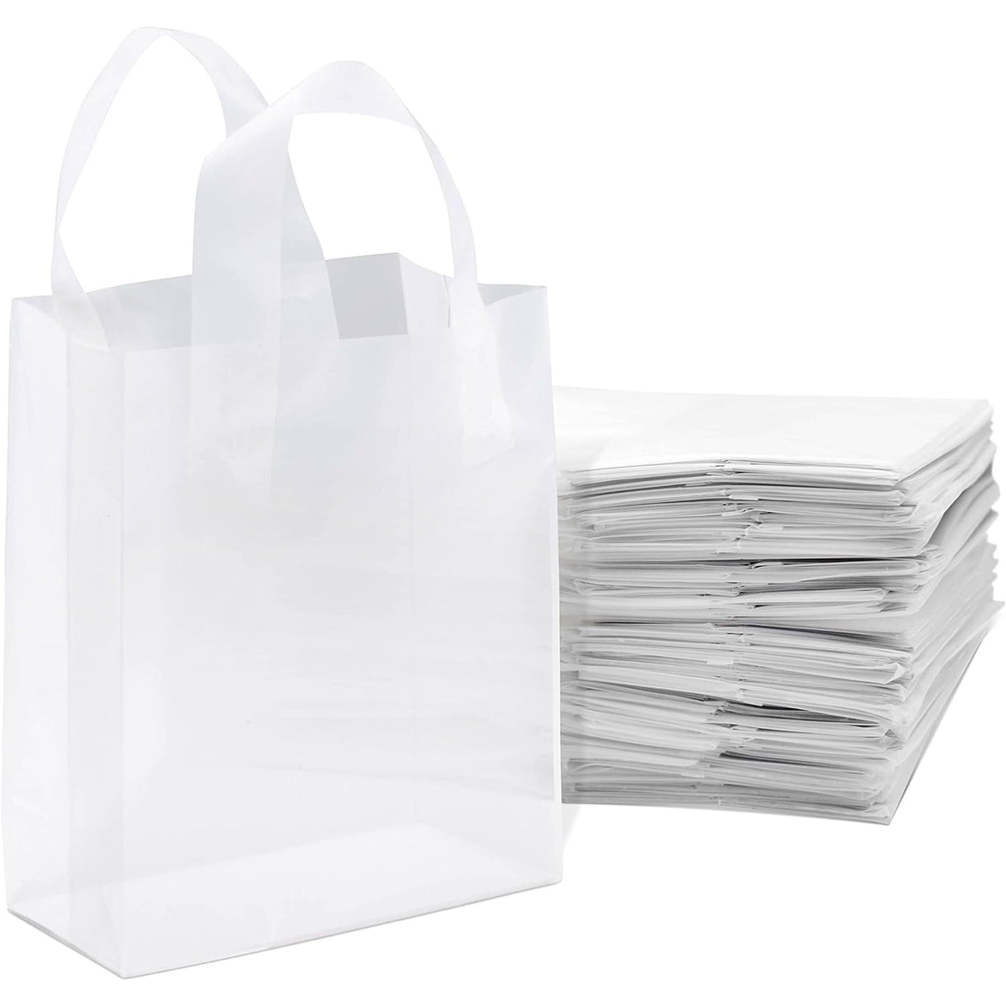 Clear Gift Bags with Handles, Shopping Bags for Small Business, (50, 9.5x4x10-Inch)