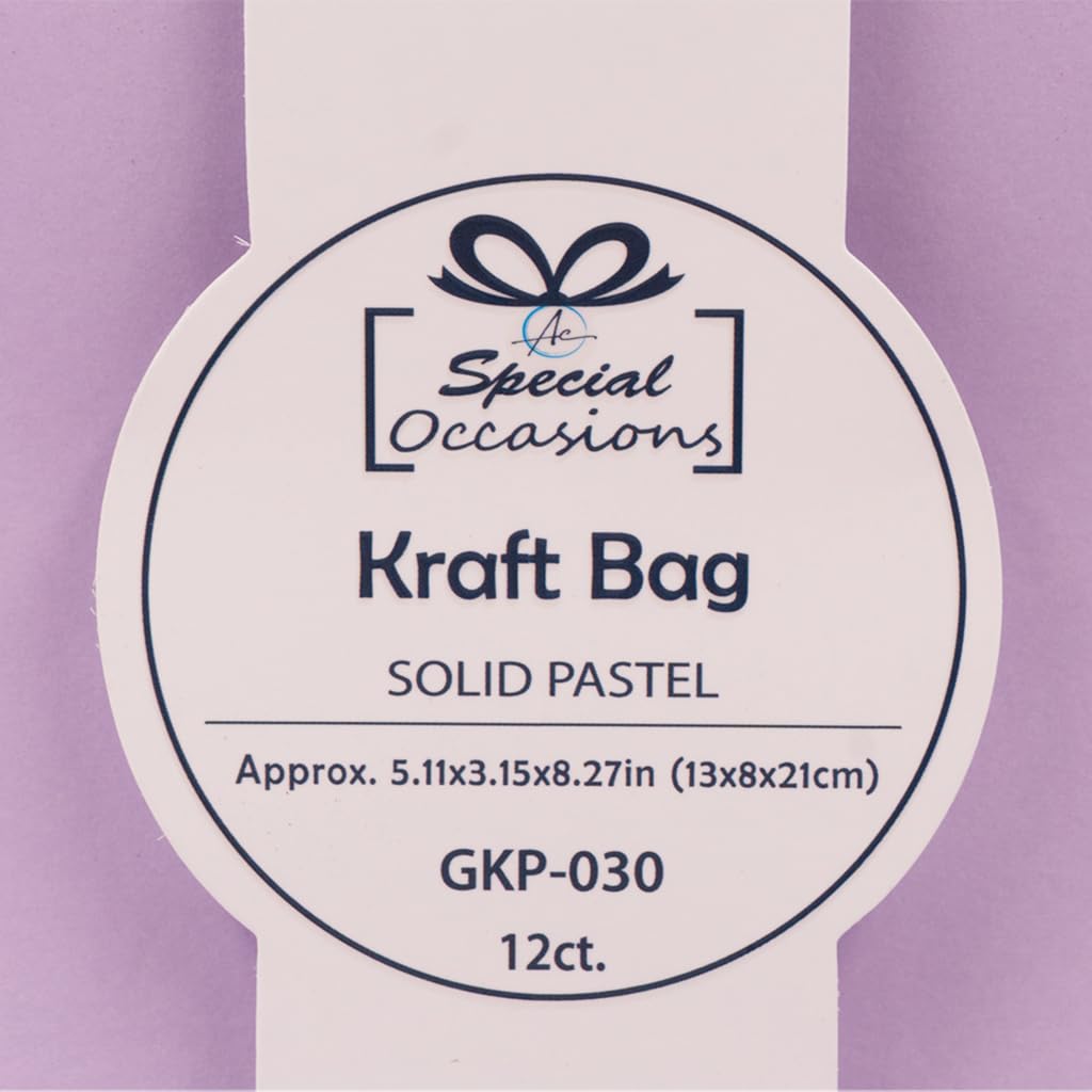 Angels Craft 12 Pack Kraft Bags with Handles - 8" x 5" - Pastel Colors | Durable Paper Gift Bags for Retail, Birthday, Party & DIY Projects