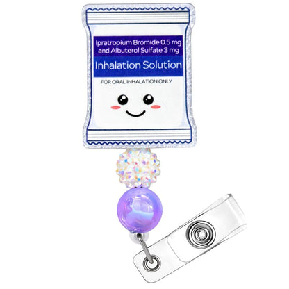 Inhalation Solution Badge Reel Cute Funny Smiley ID Name Holder with Retractable Clip Inhaler Oxygen ICU Pharmacy Accessories Gift for Respiratory Therapists RT Pulmonologists Nurses RN ER Workers