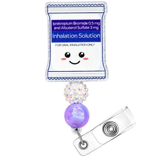 Inhalation Solution Badge Reel Cute Funny Smiley ID Name Holder with Retractable Clip Inhaler Oxygen ICU Pharmacy Accessories Gift for Respiratory Therapists RT Pulmonologists Nurses RN ER Workers