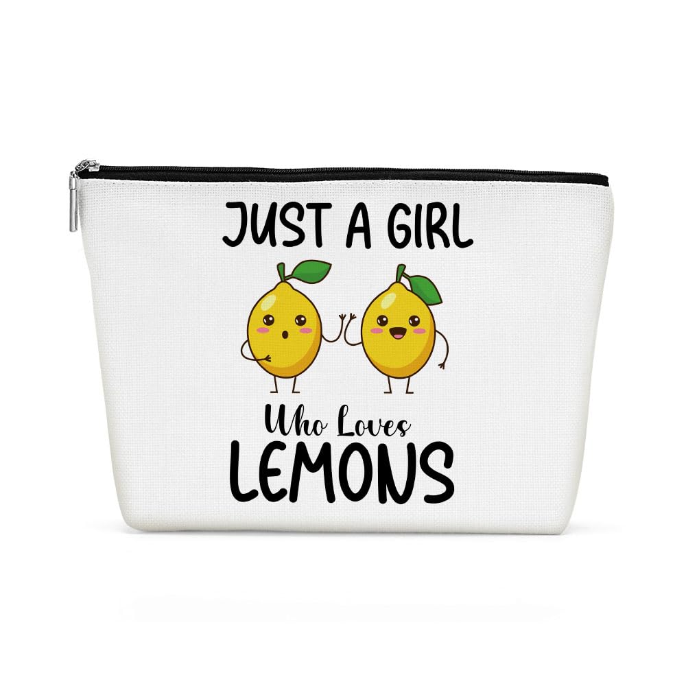 Funny Girl Loves Lemon, Lemon Gifts, Cute Lemon Lovers Gift, Makeup Bag Funny Cosmetic Bag Travel Toiletry Bag for Women Fruit Lover Teens Best Friend Sister Birthday Friendship Christmas