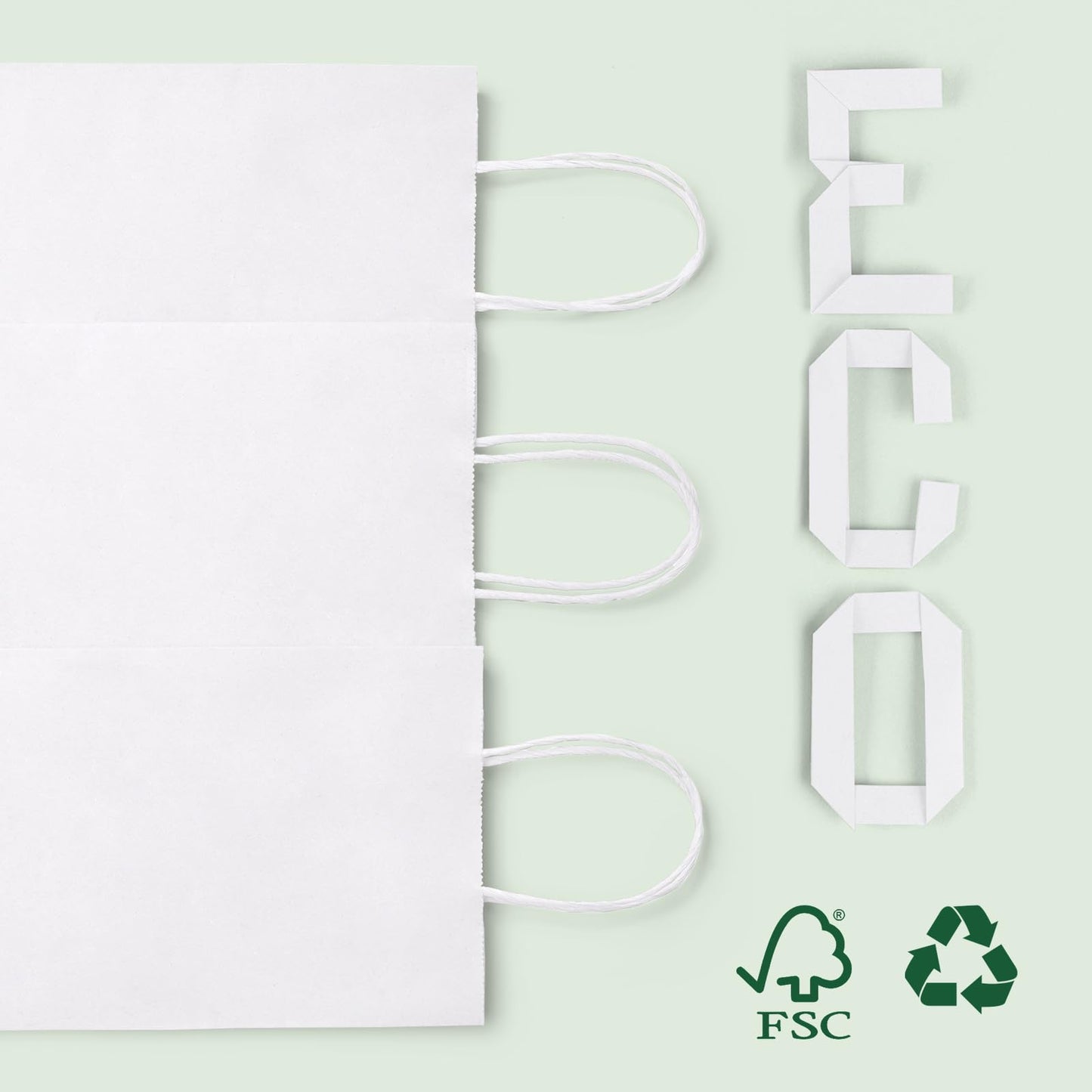 MESHA Gift Paper Bags 20Pcs 5.25 x 3.75 x 8 Inch White Small Kraft Shopping Bags Bulk with Handles, Reusable Bags for Small Business, Retail, Party Favor, Wedding, Made in USA