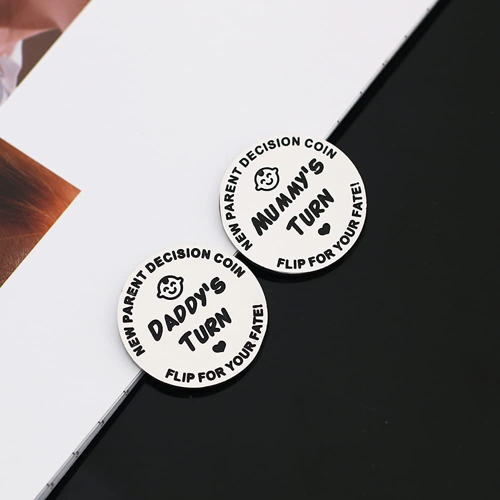 New Dad Mom Gifts Funny Decision Making Coin, New Parent Mummy Daddy Pregnancy Women First Time to be Moms Dads Mother's Day Father's Day Gifts Double Sided