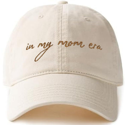 in My Mom Era Hat - Beige Baseball Cap for Moms, High Ponytail Hole, Minimalist Design, Mothers & New Mom Gifts