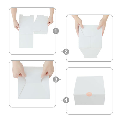 YUEFANBOX 12 Pack White Gift Boxes, 8x8x4in, with Lids, 80ft Twine, Stickers & Tape, Easy Assemble for Bridesmaid Proposal, Wedding, Party Favors