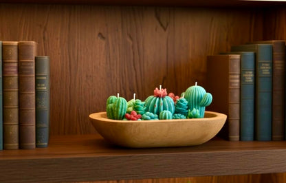 Five-Wick Handmade Scented Succulent & Cactus Candle Dough Bowl – Rustic Soy Wax Centerpiece, Unique Home Décor Gift for Her, Him, Mom, Mother's Day, Housewarming, Birthday, Christmas, Eco Friendly