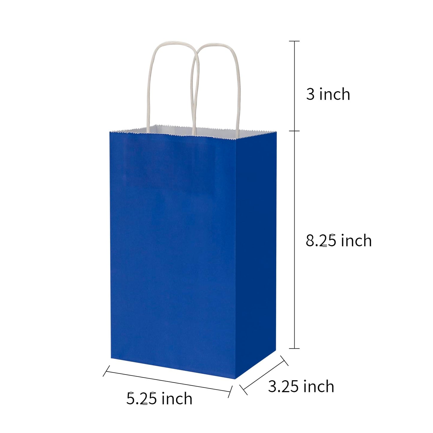 100 Pack 5.25x3.25x8.25 Inch Small Royal Blue Kraft Paper Bags with Handles Bulk, Toovip Gift Wrap Bags for Favor Grocery Retail Party Birthday Shopping Business Goody Craft Merchandise Take Out Sacks