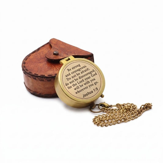 Compass – Brass Directional Vintage Compass Engraved with “Be Strong and Courageous” Joshua 1:9 Bible Verse, Baptism 2026 Communion Christian Inspirational Gifts for Women/Men
