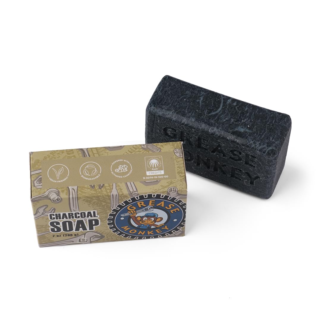 Bali Soap Grease Monkey - Natural Bar Soap for Men, Mechanic Gifts - Activated Charcoal Scrub, Exfoliating, Moisturizing, 1-Pack 7oz