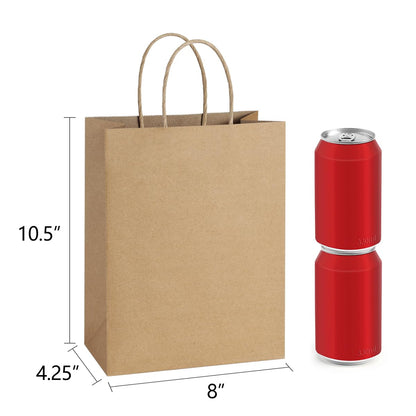 BagDream Gift Bags 8x4.25x10.5 100Pcs Brown Paper Gift Bags with Handles Bulk for Wedding, Party Favor, Grocery, Shopping, Retail, Merchandise Medium Kraft Paper Sacks