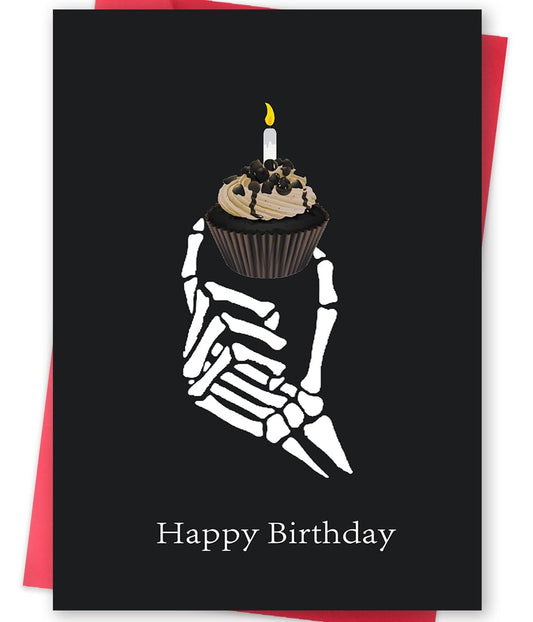 Ziwen Rude Birthday Cupcake Card, Funny Gothic Day Gifts for Her Him, Happy Birthday Card for Men Women, Bday Cupcake Skeleton Gothic Card, Dirty Black Skeleton Birthday Day Gifts for Husband Wife……