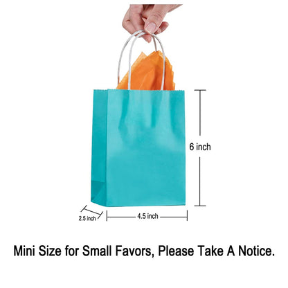 AWELL Mini Turquoise Blue Paper Bag with Handle Party Favours Bag 6x4.5x2.5 inch for Baby Shower Birthday Wedding Recycled Bag, Pack of 24