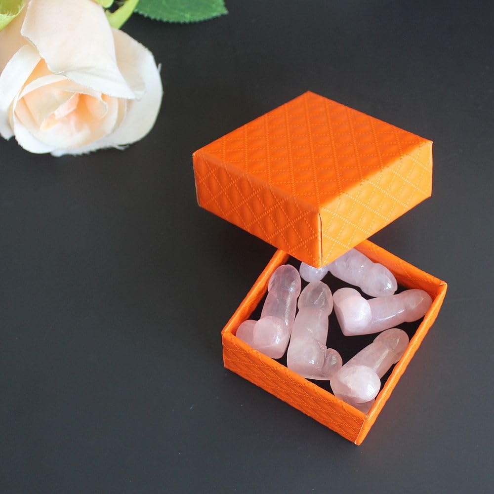 5pcs Mini Carved Rose Quartz Crystal Gemstone Man genital Penis Testicle Figurine Statue Heart Lovely Pocket Stone Lover Gift 1''