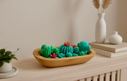 Five-Wick Handmade Scented Succulent & Cactus Candle Dough Bowl – Rustic Soy Wax Centerpiece, Unique Home Décor Gift for Her, Him, Mom, Mother's Day, Housewarming, Birthday, Christmas, Eco Friendly
