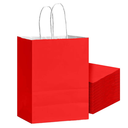 Bakepacker 24Pcs Paper Gift Bag with Handles Bulk Red Paper Bags Multiple Uses (8.3"x6"x3.15", Small Size)