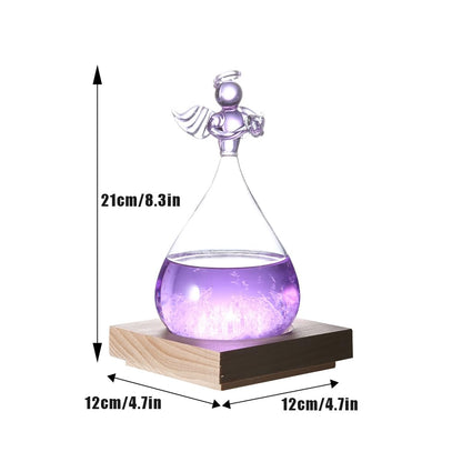 Joyzan Storm Glass Weather Predictor, Predicting Forecaster Glass Barometer Water Drop Cloud Station Office Home Decor Decorative Bottle Tabletop Crystal Desktop Decoration Wood Base Christmas Gift