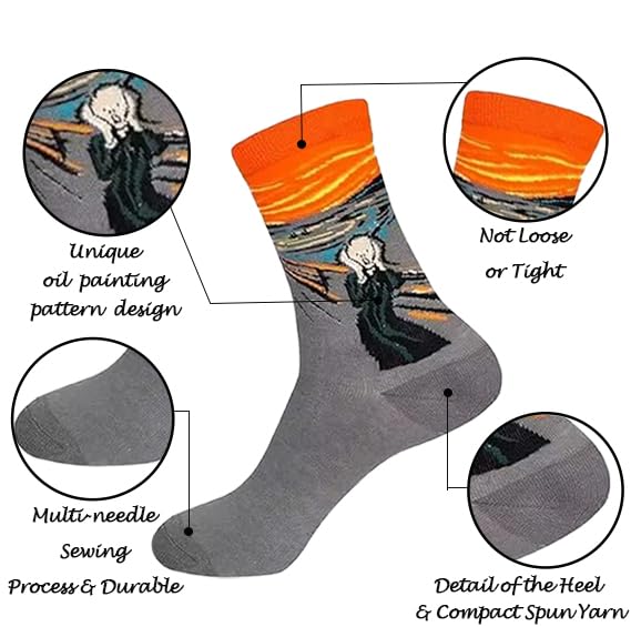Chalier 5 Pairs Womens Fun Famous Painting Patterned Art Socks Cotton Printed Cool Novelty Funny Socks for Women