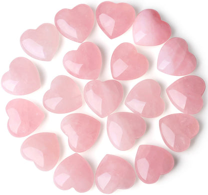 20 PCS Rose Quartz Heart Crystals Natural Crystal Polished Healing Cute Mini Pocket Stones Palm Thumb Love Gemstones Set Bulk Wholesale Reiki Energy Balancing Meditation Pink Heart Gifts for Mother Anniversary Gifts for Women