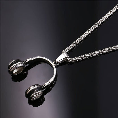 U7 Hip Hop Punk Music Necklace, Guitar Pick/Guitar/Microphone/Headphone Pendant with Chain for Men & Women, Stainless Steel R&B Music Jewelry, Silver/Gold/Black, Customizable