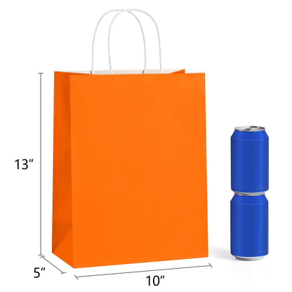 BagDream Orange Gift Bags 10x5x13 Large Kraft Paper Bags with Handles Bulk for Halloween, Sporting Party Favors, Fall Festivals, Shopping, Retail, Grocery Paper Sacks 100Pcs