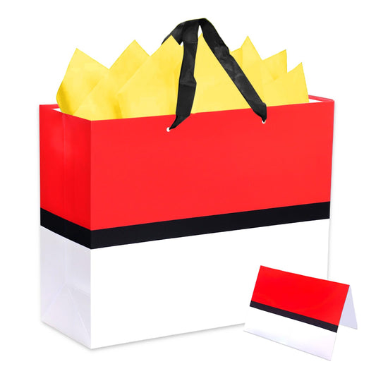 HTPARY Cartoon Animation Gift Bags Set Red and White Theme Favor Goodie Bag with Tissue Papers Greeting Card Game Party Birthday Decorations Supplies