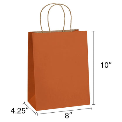 BagDream Gift Bags 8x4.25x10.5 IN 100Ct Kraft Paper Gift Bags with Handles Bulk, Halloween Party Favor Retail Shopping Craft Bags (Orange)