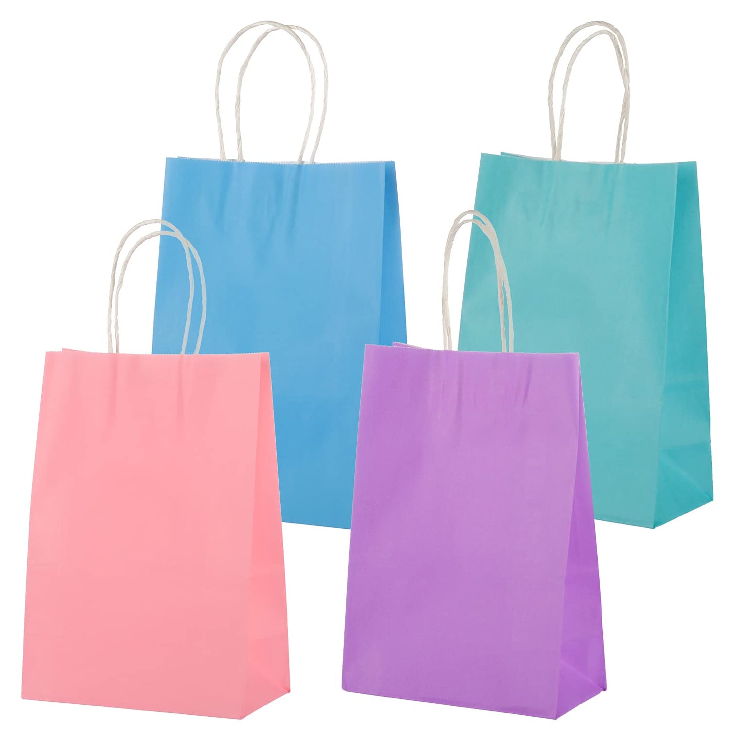 Misu Kraft Paper Gift Bags with Handle, Small, 8.3x5.9x3.2 Inches, 16-Pack (Puple, Pink, Blue, Teal) - Party Favor Bags