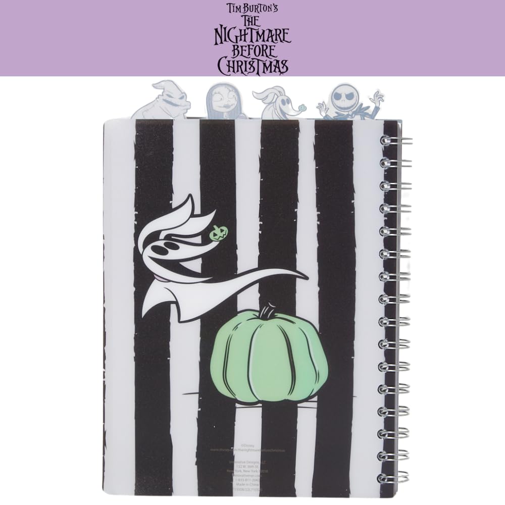 Nightmare Before Christmas Tab Journal Notebook, Spiral Bound, 96 Lined Pages, 8 x 7 inches, Black/White
