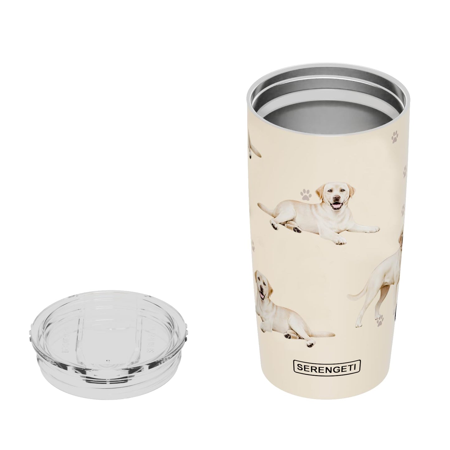 SERENGETI Labrador 20 Oz. Stainless Steel, Vacuum Insulated Tumbler with Spill Proof Lid - 3D Print - Insulated Travel mug for Hot or Cold Drinks (Labrador Yellow Tumbler)