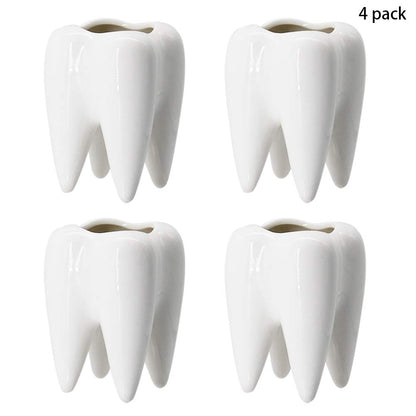 YOFIT Dental Assistant Appreciation Gifts – 4 Pack Ceramic Tooth Planter, Dental Hygienist Gifts Office Decor, Dentist Gift for Coworkers Women Student, White Succulent Flower Pot, 3.7"