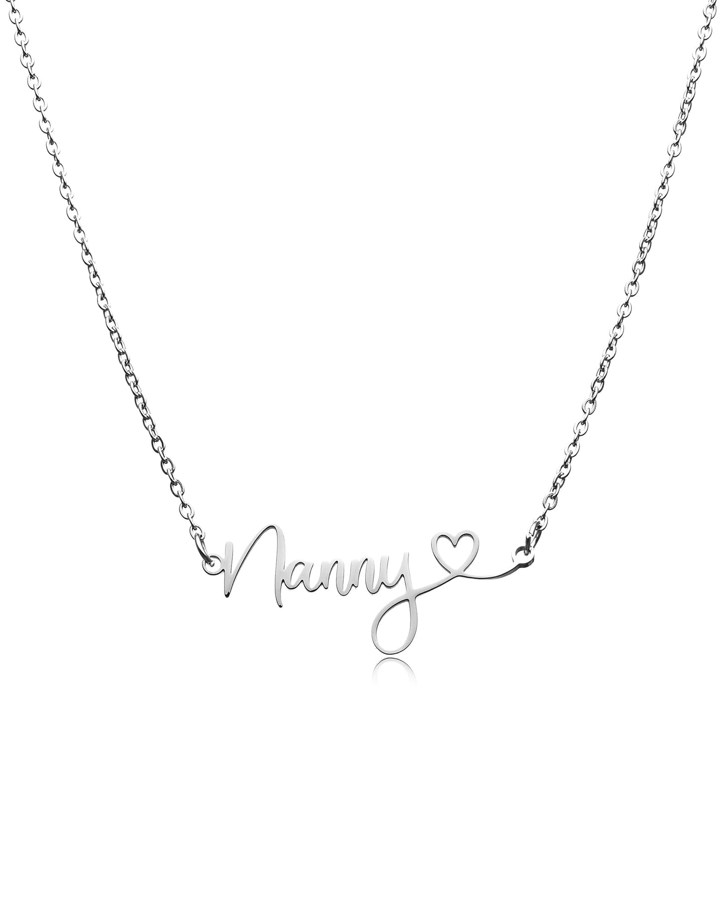 Grandma Necklace Nanny Jewelry Stainless Steel Cutout Gigi Mimi Nana Nanny Heart Letter Pendant Necklace Gifts for Grandma from Grandchild.