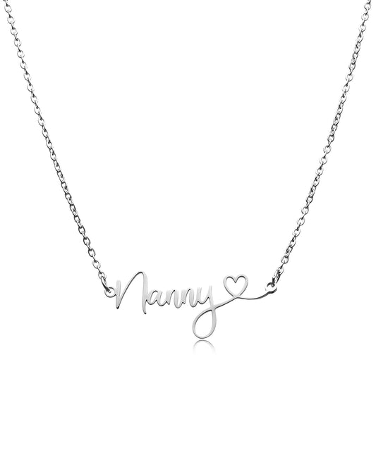 Grandma Necklace Nanny Jewelry Stainless Steel Cutout Gigi Mimi Nana Nanny Heart Letter Pendant Necklace Gifts for Grandma from Grandchild.