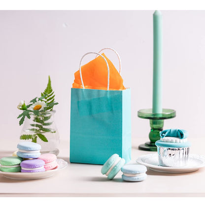 AWELL Mini Turquoise Blue Paper Bag with Handle Party Favours Bag 6x4.5x2.5 inch for Baby Shower Birthday Wedding Recycled Bag, Pack of 24