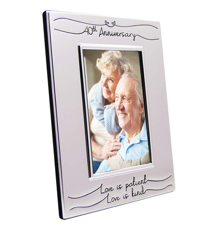 Haysom Interiors Beautiful Two Tone Silver Plated 40th Anniversary 4" x 6" Picture Frame with Black Velvet | Unique and Thoughtful Gift Idea by Happy Homewares