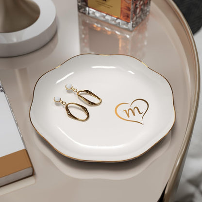 Gifts for Women – Initials Ceramic Jewelry Dish for Earrings, Necklaces, Bracelets, Rings, Watch, and Keys – Mother’s Day, Christmas, and Birthday Gifts for Women (m)