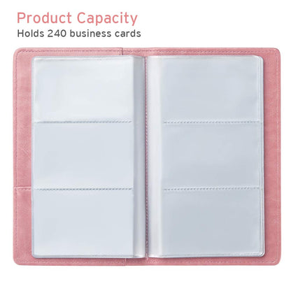 Sooez Leather Professional Business Card Holder Organizer, 240 Card Capacity PU Name Credit Cards Booklet (Pink)