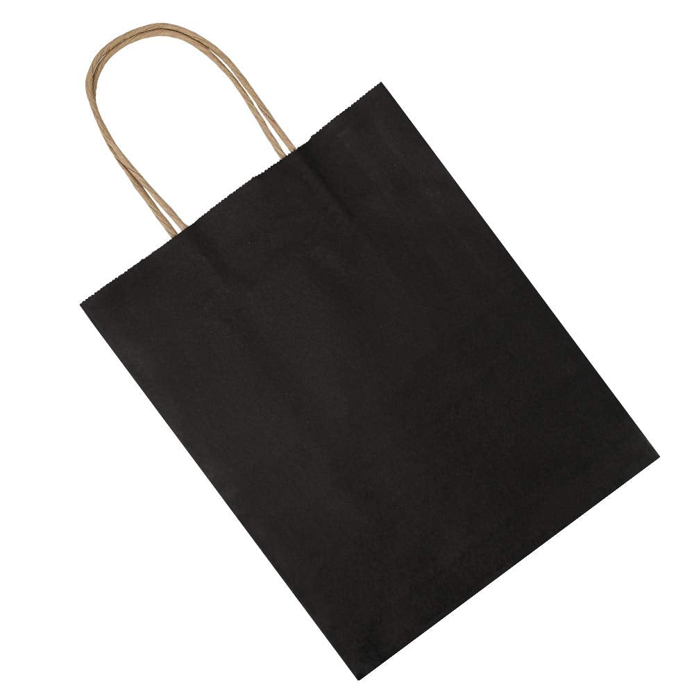 bagmad 100 Pack Medium 8x4.75x10 Inch Black Kraft Paper Bags with Handles Bulk, Gift Bags, Craft Grocery Shopping Retail Party Favors Wedding Business Sacks (Black, 100pcs)