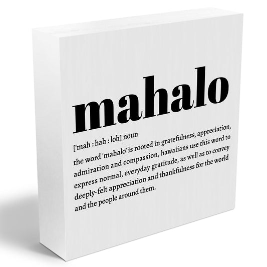 Mahalo Definition Hawaii Rustic Home Office Decor Wooden Box Sign, Inspirational Hawaiian Gifts for Christmas Thanksgiving North Island Decorative Office Desk Accessories Table Shelf Decor Plaque Sign
