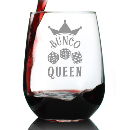 Bevvee Bunco Queen Stemless Wine Glass - Bunco Decor and Bunco Gifts for Women - Large 17 Oz Glasses