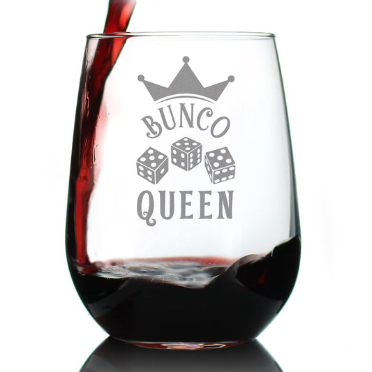 Bevvee Bunco Queen Stemless Wine Glass - Bunco Decor and Bunco Gifts for Women - Large 17 Oz Glasses