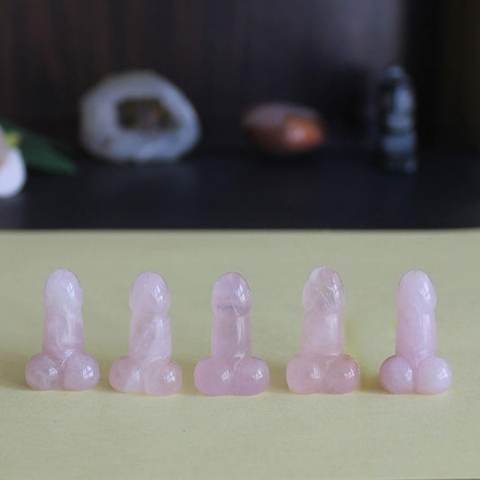 5pcs Mini Carved Rose Quartz Crystal Gemstone Man genital Penis Testicle Figurine Statue Heart Lovely Pocket Stone Lover Gift 1''