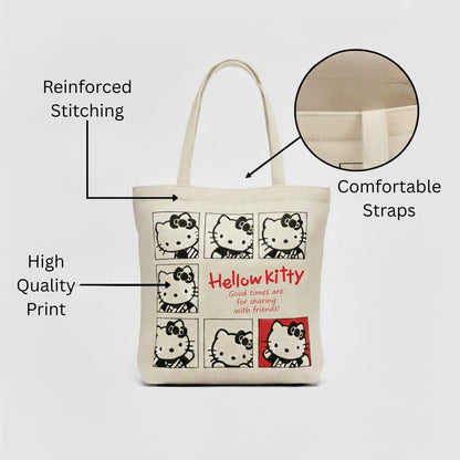 Hello® Kitty Tote bag, Economical Cotton Tote Bag, Lightweight Medium Reusable Grocery Shopping bag Gym, Beach bag