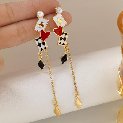 Unique Poker Earrings for Women Creative Playing Cards Ace Hearts Clock Funny Long Dangle Earrings Gambling Casino Jewelry Gifts