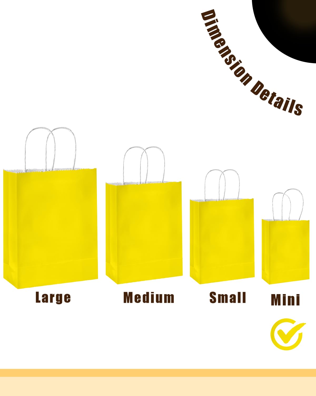 qiqee 24PCS Mini Gift Bag with Handles Bulk 4.5"x2.5"x6" Gift Bags Bright Yellow Bags Multiple Uses
