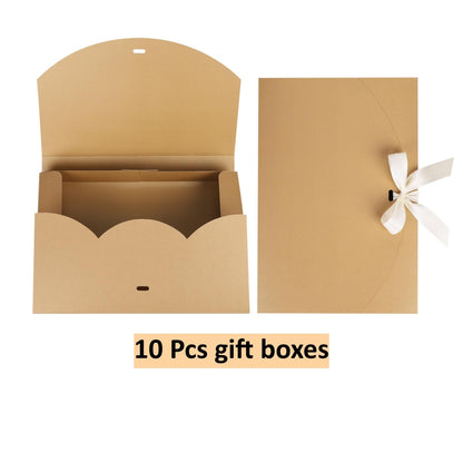 10Pcs Gift Boxes with Ribbon Bowknot Kraft Paper Gift Bag Envelope Wrapping Box Scarf Lingerie Necklace Shirt Gift Packaging Box for Birthday Christmas Anniversary Valentine Day Wedding Party New Year
