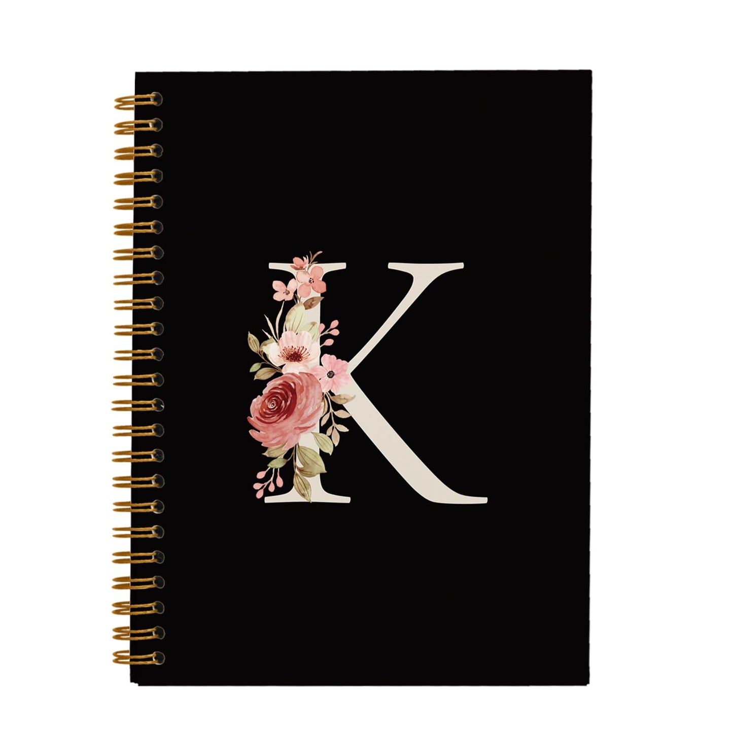 OXW Initial Letter K Notebook, Personalized Gifts, Custom Notebook Journals for Writing, Customized Gifts, Monogrammed Gifts for Women, Black Hardcover Spiral Notebook 5.5 x 8.3