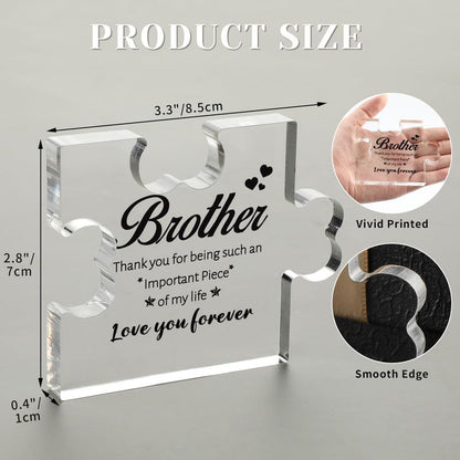 SOUHONEY Birthday Gifts for Brother, Acrylic Puzzle Plaque Desk Decor - Brother Gifts from Sister, Gifts for Brother Adult, Brother Gifts for Fathers Day Christmas - 3.3 * 2.8inches
